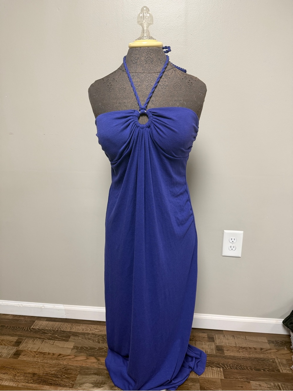 attention Royal Blue Strapless Maxi Dress with Halter Ring